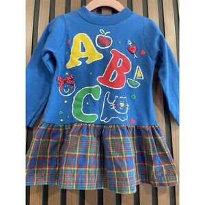 Vintage Buster Brown ABC Dress Girls 2T Plaid School Long Sleeve 90s